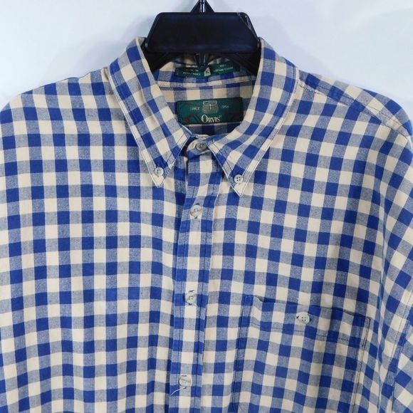 Orvis Mens XL Blue Cream Gingham Long Sleeve - Picture 2 of 3